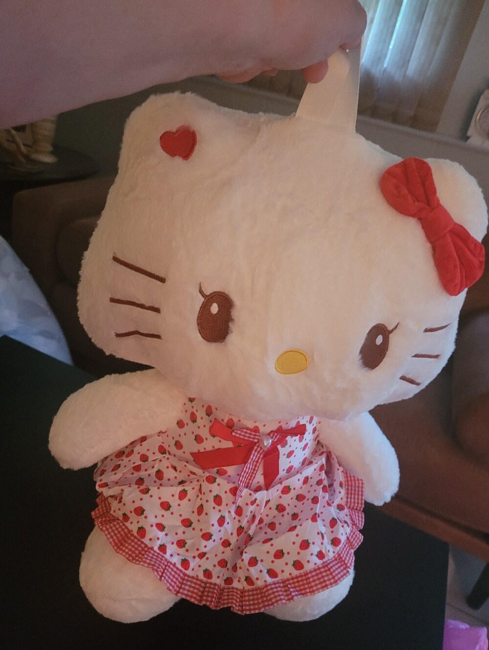 Hello Kitty Plush Doll Backpack With Red Bow and Strawberry Dress